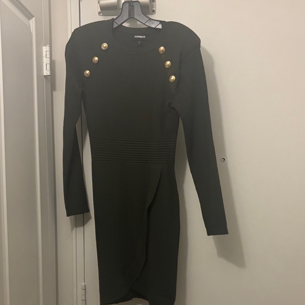 Express Black Long Sleeve Dress with Gold Buttons